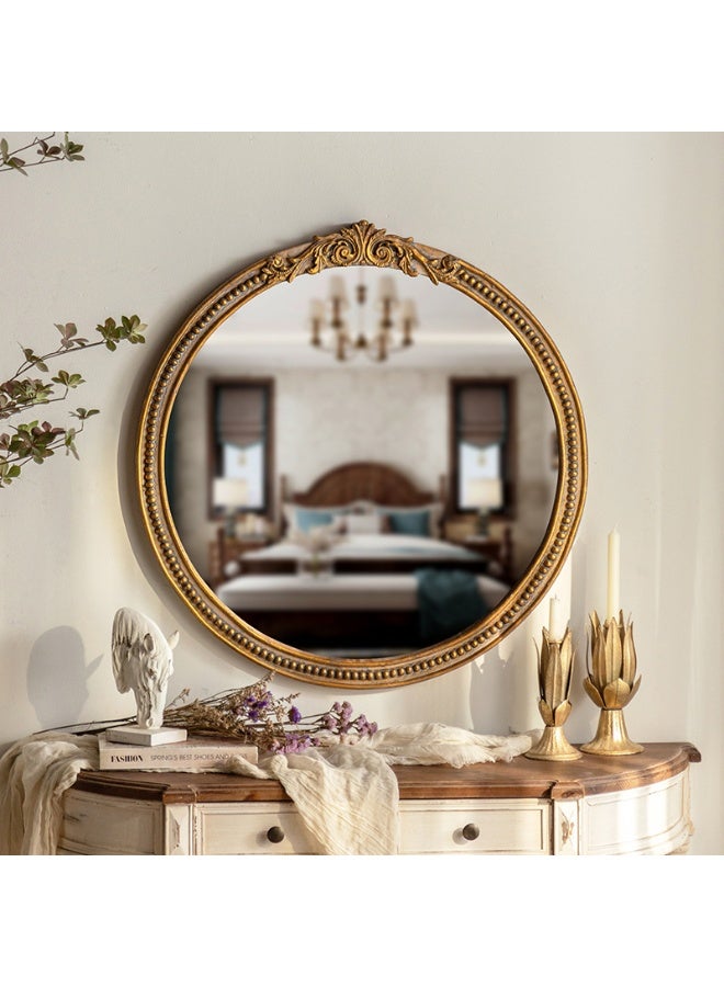 غوغا مرآة حائط دائرية ذهبية فاخرة 60×60 سم، مرآة ديكور بإطار محفور أنيق للمدخل وغرفة النوم وغرفة المعيشة وطاولة الزينة، انعكاس HD عالي الوضوح لتزيين المنزل - Image 1